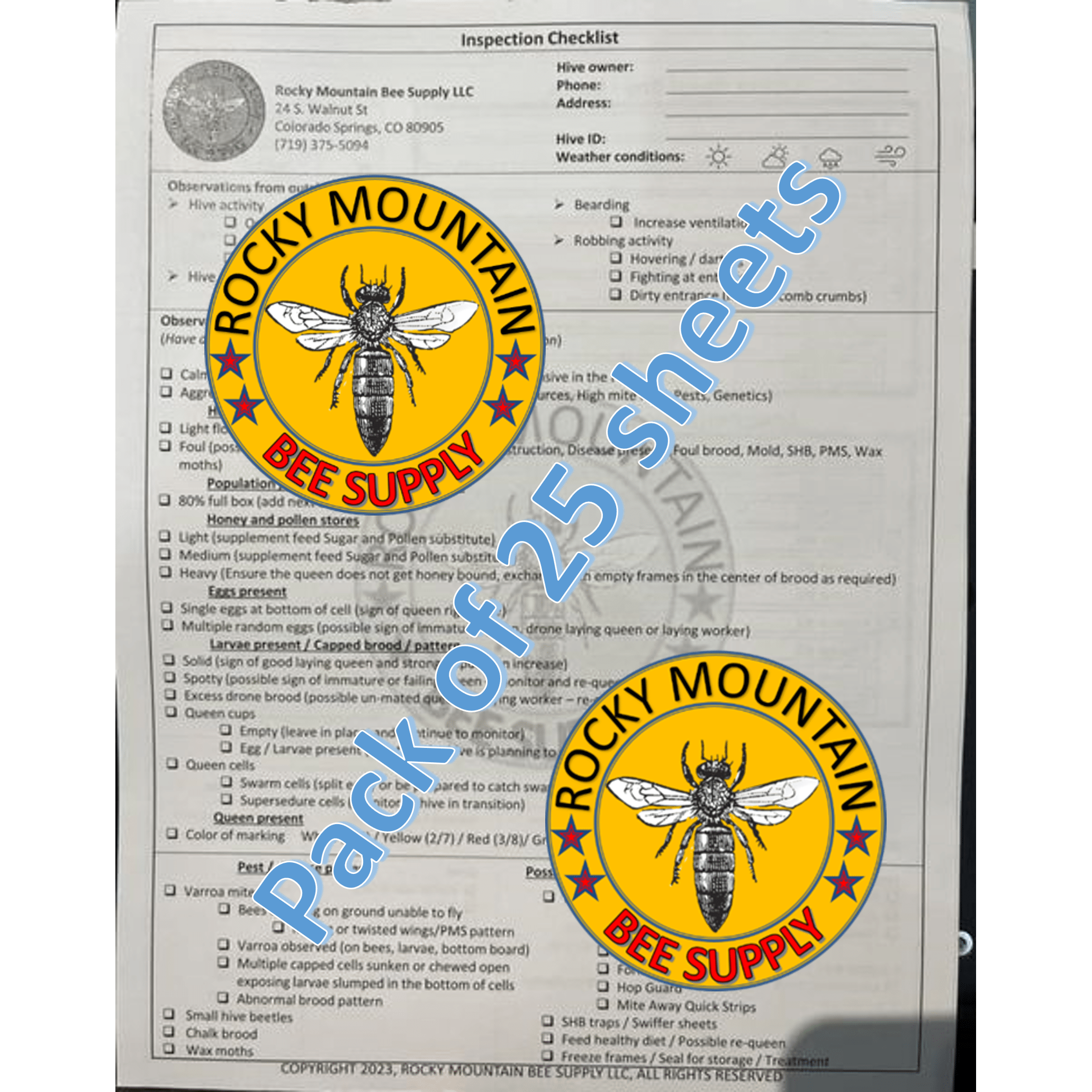 Hive Inspection Sheets | Books | Rocky Mountain Bee Supply